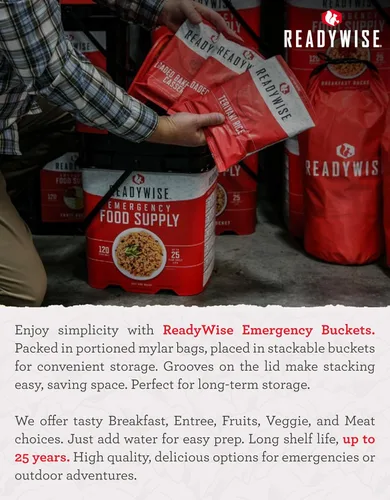 Miniatura 7 de ReadyWise Suministro de alimentos de emergencia: 132 porciones, cubo de supervivencia, comidas de proteínas deshidratadas y liofilizadas, artículos