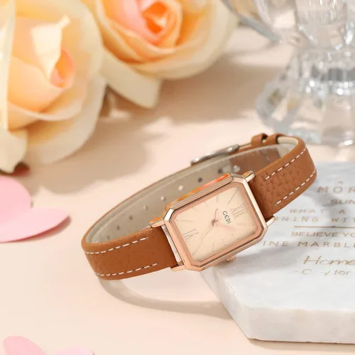 Miniatura 3 de TOOCAT Reloj de pulsera para mujer, ultrafino, elegante, simple, cuadrado, de cuarzo, con correa de cuero, 98.4 ft, impermeable, analógico