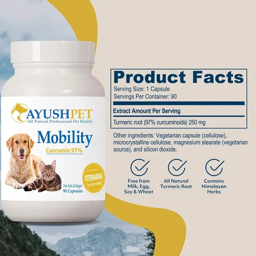 Miniatura 3 de Ayush Pet Mobility, suplemento de curcumina para articulaciones saludables, articulaciones puras y potentes, digestión y apoyo cerebral, mascotas