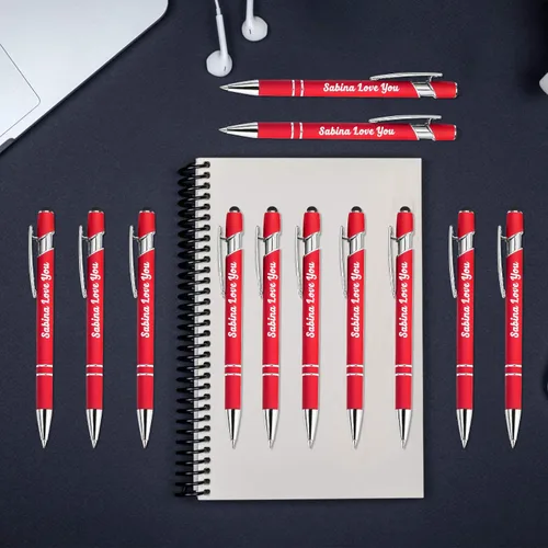 Miniatura 6 de Aolun 216 bolígrafos personalizados a granel con stylus grabado, bolígrafos personalizados, metal suave al tacto, nombre grabado, logotipo o Rojo