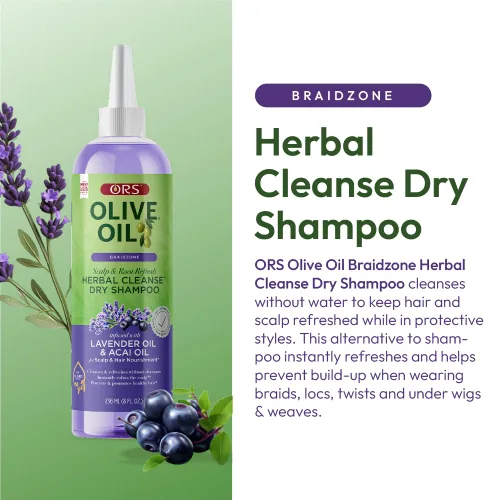 Miniatura 4 de ORS Aceite de oliva Braidzone Herbal Cleanse Dry Shampoo con lavanda y aceite de acai para nutrición, 8 onzas