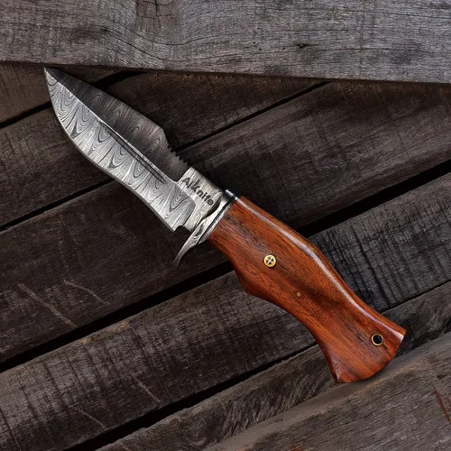 Miniatura 2 de 10 "hecho a mano forjado de acero de Damasco caza supervivencia desollar bushcraft cuchillo EDC Horizontal llevar vaina