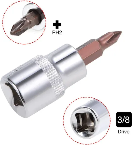 Miniatura 3 de uxcell 3/8" Drive x PH2 Phillips Bit Socket, S2 Brocas de acero, CR-V Sockets 1.890 in Longitud (solo para uso manual), 2 piezas