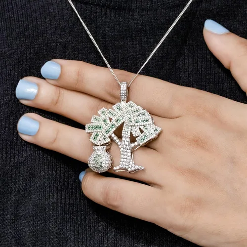 Miniatura 3 de Octa Pearl - Colgante de circonita cúbica blanca y verde de 3.16 quilates hecho a mano para el árbol del dinero, para mujeres u hombres en plata