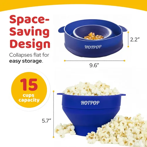 Miniatura 2 de El original Hotpop - Palomitero para microondas, máquina de palomitas de silicona, cuenco plegable sin BPA y apto para lavavajillas - 20 colores Azul