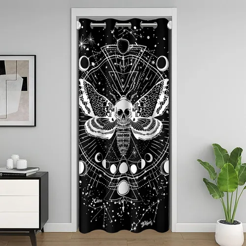 Miniatura 12 de Erosebridal Cortinas opacas de hojas para ventana de puerta, cortinas opacas de hojas blancas y negras, cortina de puerta de hojas, plantas Hojas