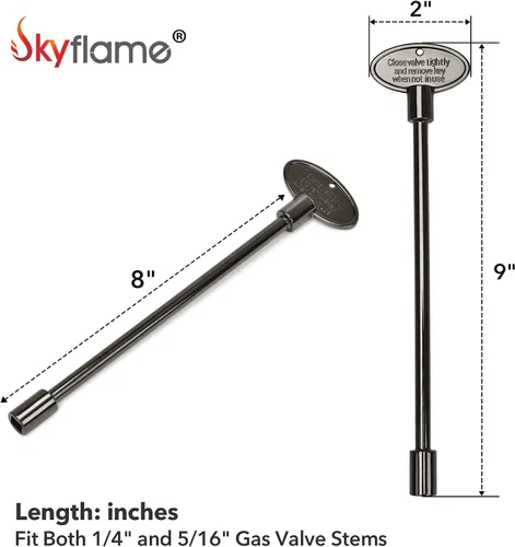 Miniatura 3 de Skyflame Kit de válvula de llave de gas recta de 3/4 pulgadas para chimenea de hoguera con brida negra plana, llave universal de 3 y 8 pulgadas