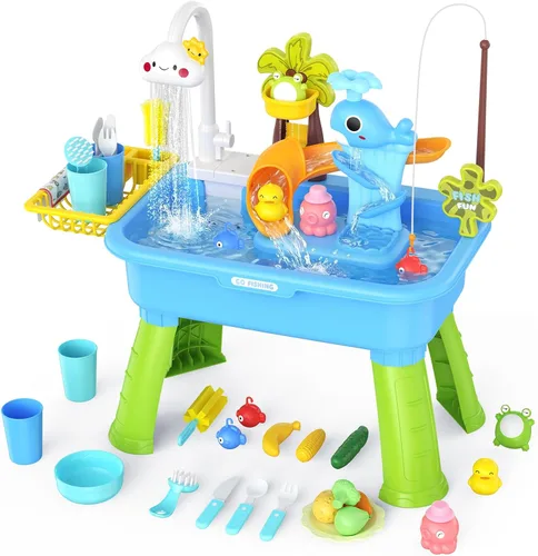Mesa de agua mejorada 2026 para niños de 1 a 3 años, juguetes al aire libre para niños de 4 a 8 años con bomba, juguetes de piscina para actividades