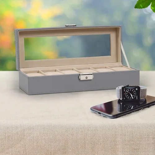 Miniatura 15 de NEX Caja de reloj organizador para hombres, de piel sintética superior de cristal para el almacenamiento de relojes