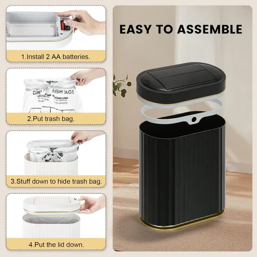 Miniatura 2 de ELPHECO - Cubo de basura de baño con tapa mariposa, papelero con sensor de movimiento para baño, papelera decorativa automática, accesorios de baño