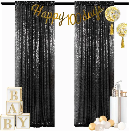 Miniatura 20 de ShinyBeauty PHOTOBOOTH - Fondo de tela de lentejuelas, telón de fondo de boda, telón de fondo óxido, cortinas de lentejuelas, cortinas de Negro