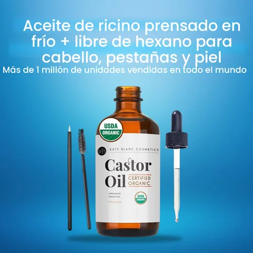 Miniatura 3 de Kate Blanc Cosmetics Aceite de ricino orgánico para cabello, pestañas, cara, piel (2 onzas), 100% puro, prensado en frío, aceite para el cabello