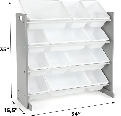 Miniatura 3 de Humble Crew Organizador de almacenamiento de juguetes para niños con 12 cubos de plástico, gris/blanco, contenedores extraíbles para sala