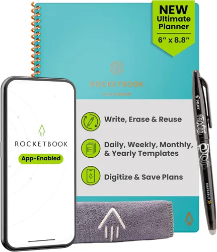 Miniatura 14 de Rocketbook Fusion Hybrid - Planificador y cuaderno reutilizables en uno, páginas en blanco adicionales, rastreador de metas y proyectos, Azul marino