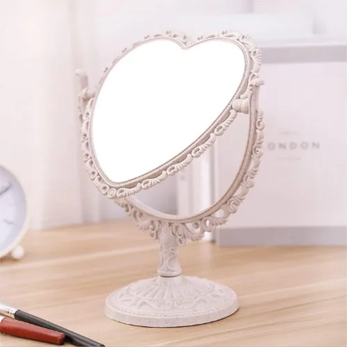 Miniatura 3 de AKOAK Espejo cosmético en forma de corazón, plástico, de doble cara, giratorio, ligero, espejo de baño y dormitorio (beige) Plástico de doble