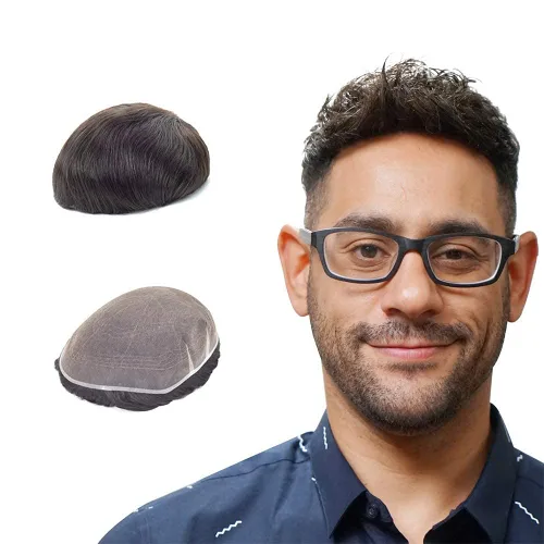 Miniatura 10 de Lordhair Sistema de cabello para hombres, cabello humano real, encaje francés, sistema de cabello para hombre, tamaño 8x10 pulgadas, tupé #1