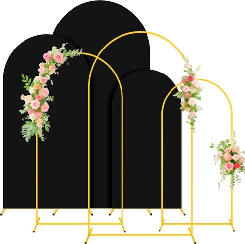 Miniatura 19 de Soporte de arco de boda y juego de cubierta de arco color melocotón de 2 piezas (7.2 pies, 6 pies) Soporte de telón de fondo de metal para fiestas