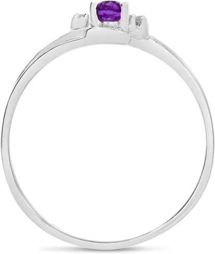 Miniatura 5 de Anillo de oro blanco de 10 quilates con amatista ovalada y diamantes
