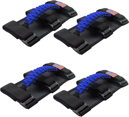Asas de Agarre de Barra Enrollable con Bandera de EE. UU., Asa de Agarre de Paracord para Jeep Wrangler JK JKU JL JLU TJ CJ YJ & Gladiator JT, Azul