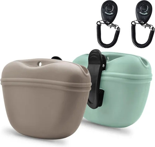 Miniatura 20 de AUDWUD Bolsa de Silicona para Premios de Perro, Con Clicker de Entrenamiento para Perros, Contenedor de Entrenamiento Portátil con Clip, Conveniente