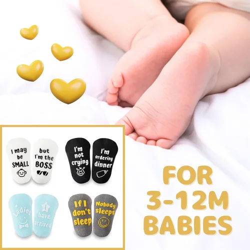 Miniatura 5 de InnoBeta Juego de calcetines para bebé con citas divertidas (4 pares) calcetines para recién nacidosbebés para baby shower, revelación de género