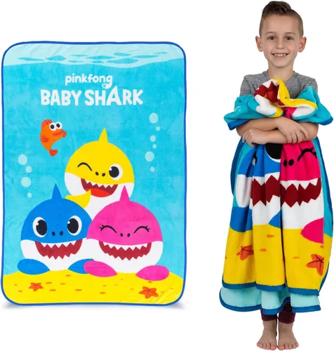 Franco - Ropa de cama infantil de microfibra súper suave, 46 pulgadas x 60 pulgadas, diseño de Baby Shark Tiburón bebé