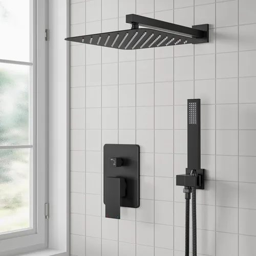 Miniatura 2 de ESNBIA - Sistema de regadera, estilo lluvia de 12 pulgadas para baño con juego combinado de mano, sistema dual de alta presión montado en la pared