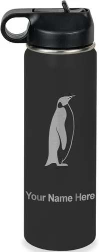 Miniatura 18 de LaserGram Botella de agua personalizada, pingüino, acero inoxidable de doble pared aislada al vacío con popote superior, regalo grabado