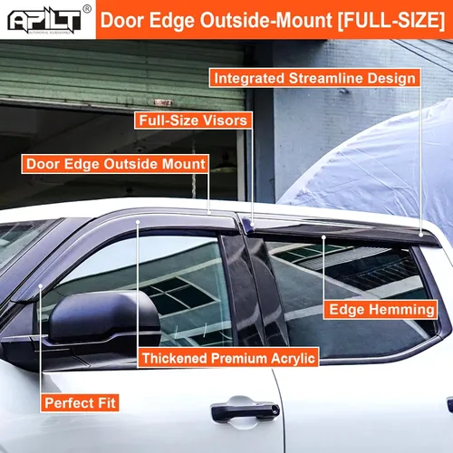 Miniatura 2 de Protectores de lluvia de montaje exterior para Toyota Tundra CrewMax Cab 2022-2026, deflector de ventilación de viento de tamaño completo