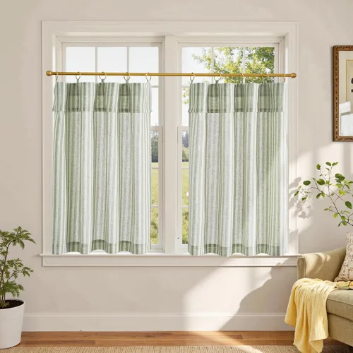Miniatura 70 de jinchan - Cortinas de lino a rayas para cocina de 20 pulgadas de largo, cortinas de varios niveles, estilo granja moderna de café, tratamientos