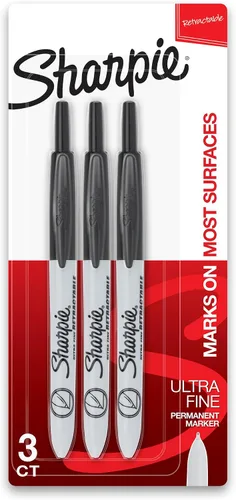 Sharpie Marcadores permanentes retráctiles, punta ultra fina, color negro, 3 unidades