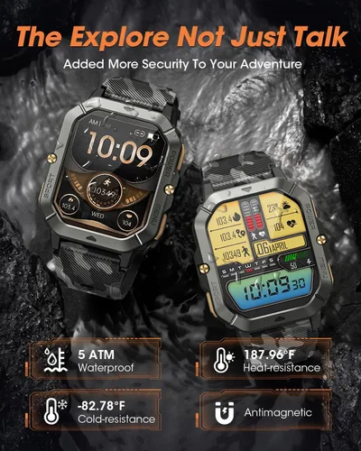 Miniatura 5 de Relojes inteligentes militares para hombres (responder/hacer llamadas), relojes para hombres con presión arterial/frecuencia cardíaca/sueño/más