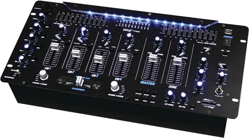 Pyle Mezclador de 6 Canales, Controlador DJ Bluetooth, Mezclador Estéreo, Sistema de Sonido Profesional, Iluminación LED, Mezclador de Audio