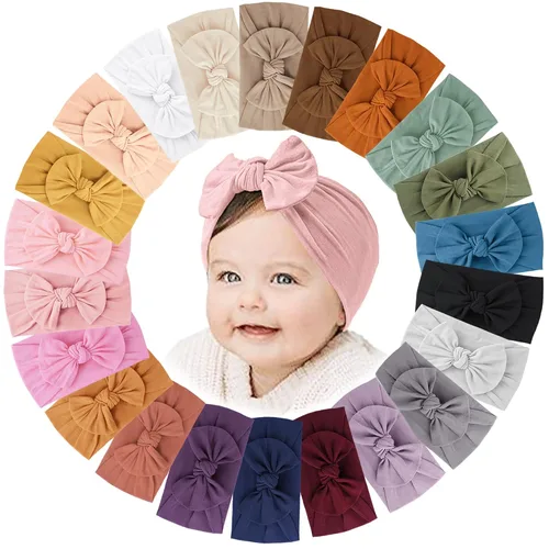Miniatura 8 de Jesries 22 piezas de diademas para bebés, bandas de cabello de nailon suaves con lazos, accesorios para el cabello de niñas para recién nacidos