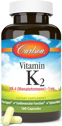 Miniatura 5 de Carlson - Vitamina K2 MK-4 (Menatetrenona), 5 mg, Suplemento de Vitamina K, Soporte Óseo, Vitamina K2, Sin Soja, Vitamina K-2, 180 Cápsulas