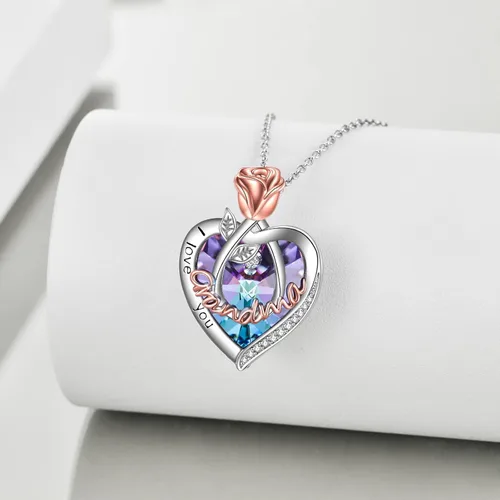 Miniatura 4 de POPKIMI - Joyería de plata esterlina 925 para mujer, collar con pendiente de flor y corazón de cristal, para cumpleaños, regalos para mamá, abuela
