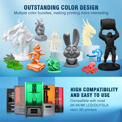 Miniatura 5 de SUNLU - Resina lavable al agua de 1000 g, resina de impresora 3D de curado rápido para impresoras 3D de resina LCD DLP SLA, resina de fotopolímero