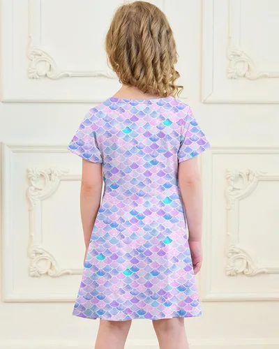 Miniatura 6 de Vestidos para niñas con estampado lindo, de manga corta, vestidos casuales de verano para niñas de 4 a 10 años