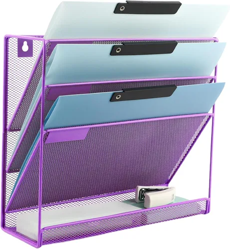 Miniatura 22 de EASEPRES Organizador de Archivos de Escritorio de Malla de 4 Niveles, Soporte de Organización de Documentos Colgante para Montaje en Pared, Estante