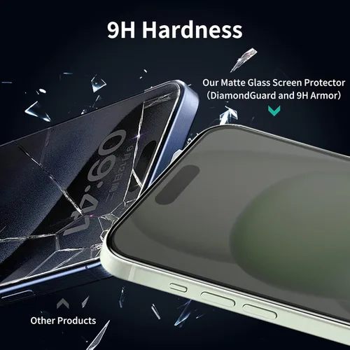 Miniatura 5 de Paquete de 2+2 protectores de pantalla de vidrio mate de privacidad y protector de lente de cámara para iPhone 15, película de vidrio templado mate
