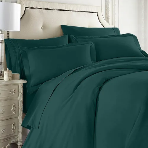 Clara Clark Juego completo de ropa de cama de 5 piezas que incluye sábanas bajeras y planas, funda de edredón, fundas de almohada, individual, verde