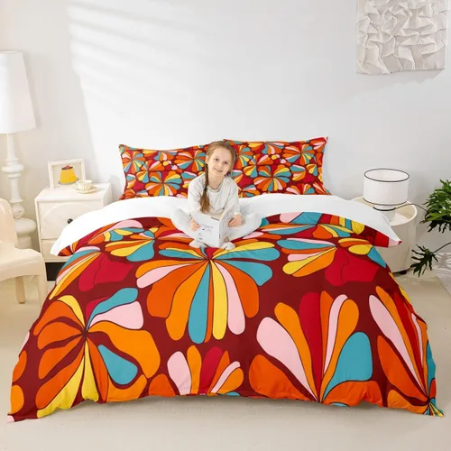 Miniatura 4 de Juego de ropa de cama vintage bohemio con diseño floral de plantas de los años 60S y 70S, Groovy Rainbow para niños y adolescentes, funda de edredón