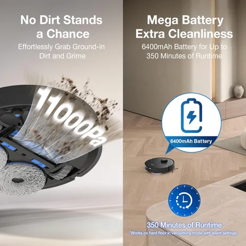 Miniatura 4 de ECOVACS DEEBOT T30S AI Care Robot Aspiradora y Trapeador, 11000Pa, Trapeado de Borde Adaptativo TruEdge, ZeroTangle, AI Instant Re-mop, Lavado