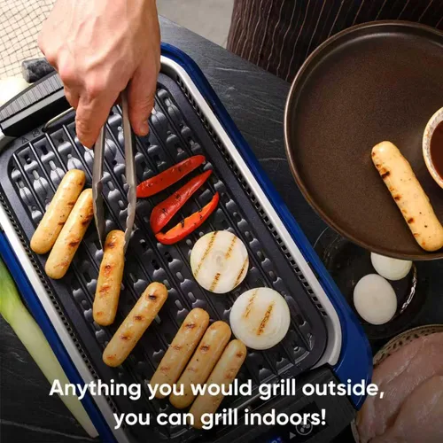 Miniatura 8 de Parrilla eléctrica para interiores CUSIMAX, parrilla coreana sin humo portátil con tecnología de extractor de humo turbo, placa extraíble y Azul