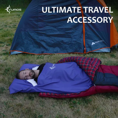 Miniatura 2 de Forro para saco de dormir y sábana de campamento, material similar a la seda para viajes, tiene cremallera de longitud completa