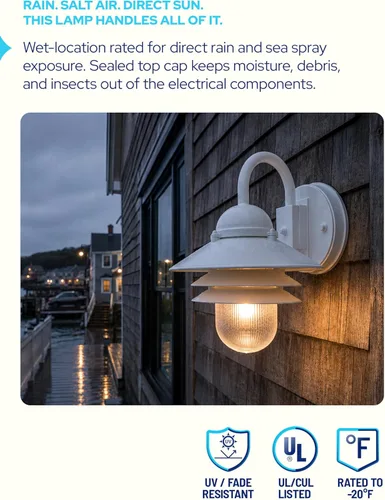 Miniatura 4 de KastLite Aplique Náutico de Pared para Exteriores - Farol Costero No Metálico Resistente al Óxido e Impermeable - Luminaria Certificada UL