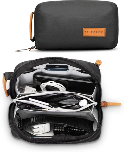 Organizador de Bolso Tecnológico - Bolsa Organizadora Pequeña para Electrónica de Viaje - Estuche de Viaje Premium con Acentos de Cuero - Bolsillo