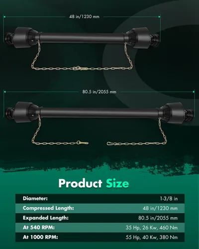 Miniatura 2 de SCITOO Eje de transmisión PTO amarillo de 27.5"-40.55", eje de transmisión PTO de 1-3/8" con 6 estrías en ambos extremos, eje de transmisión PTO