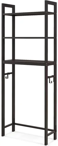 Miniatura 9 de LOKO Estante de almacenamiento de 3 niveles sobre el inodoro, organizador de baño con dispositivo antivuelco, 3 ganchos, soporte de metal sobre