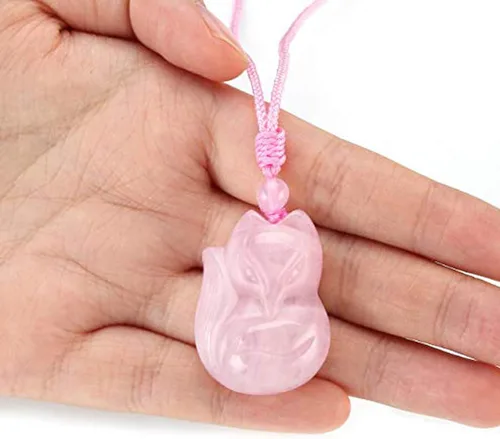 Miniatura 3 de Jovivi - Collar de zorro con cuarzo rosa natural y hielo de obsidiana con piedras preciosas de cristal curativo collar y dije de protección